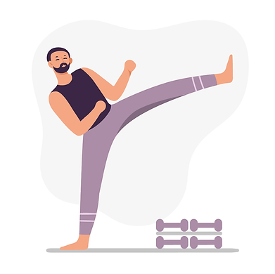 Digital art of man doing a kick with weights on the ground